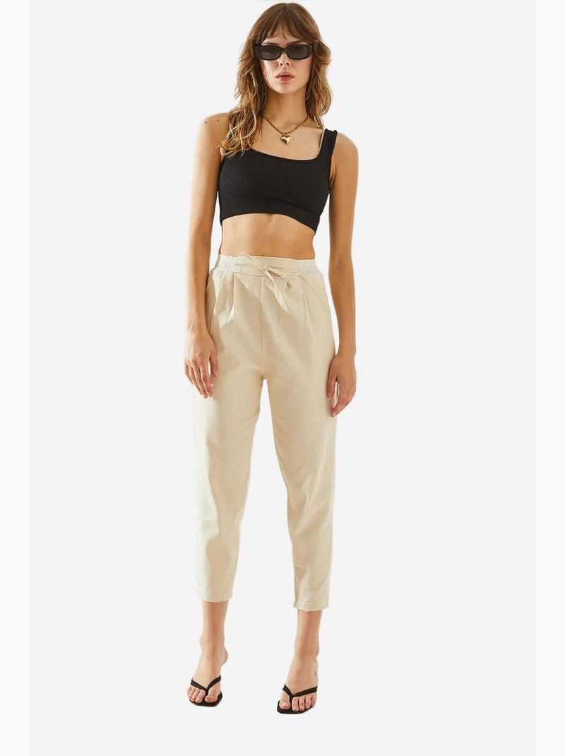 Pantalon en lin à chevrons avec détails à la taille lucci Blanc cassé - Kiabi