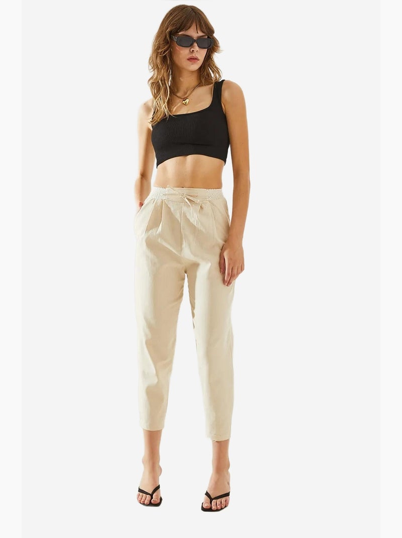 Pantalon en lin à chevrons avec détails à la taille lucci Blanc cassé - Kiabi