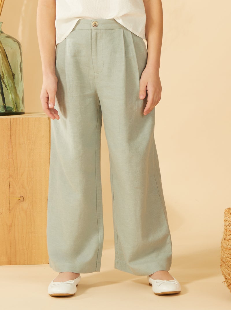 Pantalon en lin bleu - Kiabi