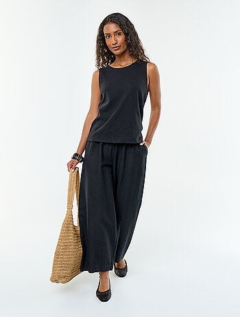 Pantalon en lin femme taille haute