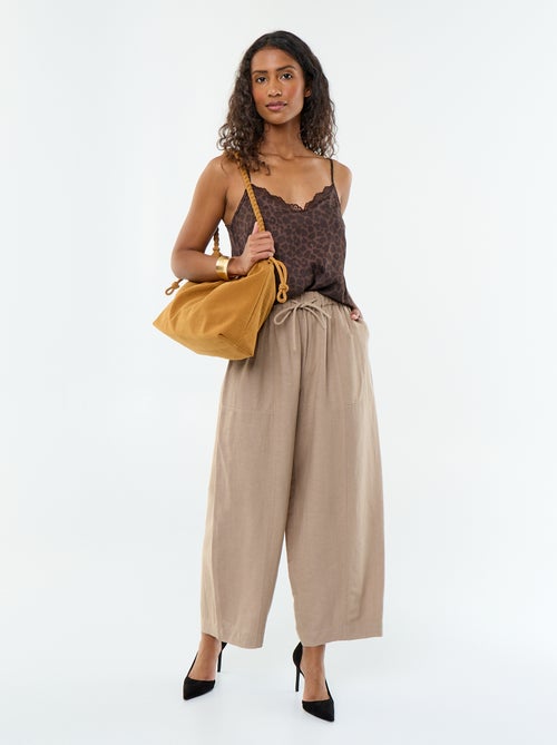 Pantalon en lin femme coupe large taille haute - Kiabi