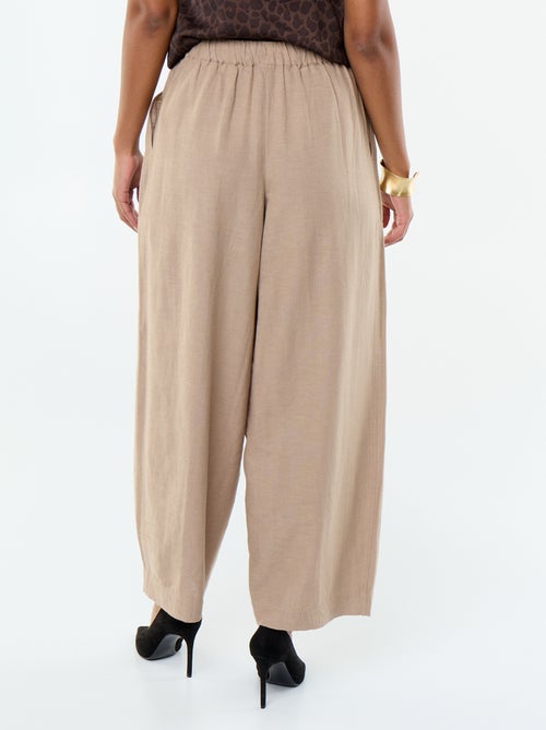 Pantalon en lin femme coupe large taille haute - Kiabi