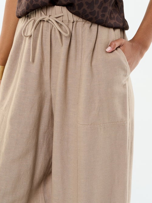 Pantalon en lin femme coupe large taille haute - Kiabi
