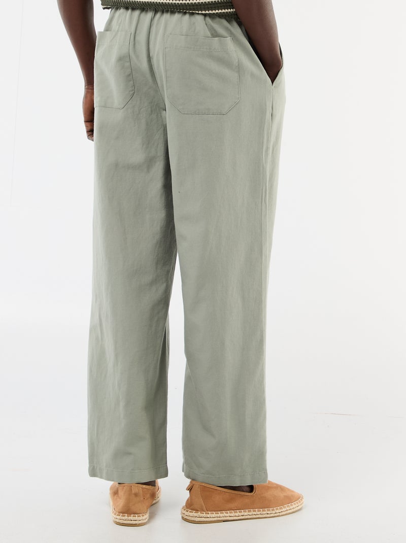 Pantalon en lin mélangé Vert - Kiabi
