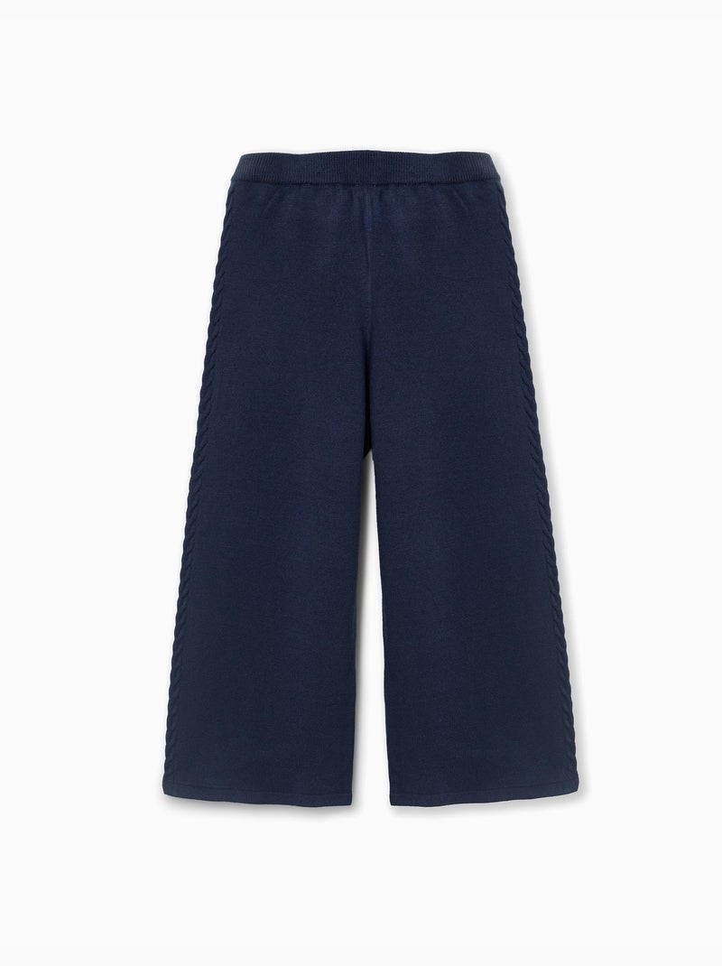 Pantalon en maille à jambe large avec détails torsadés Bleu foncé - Kiabi