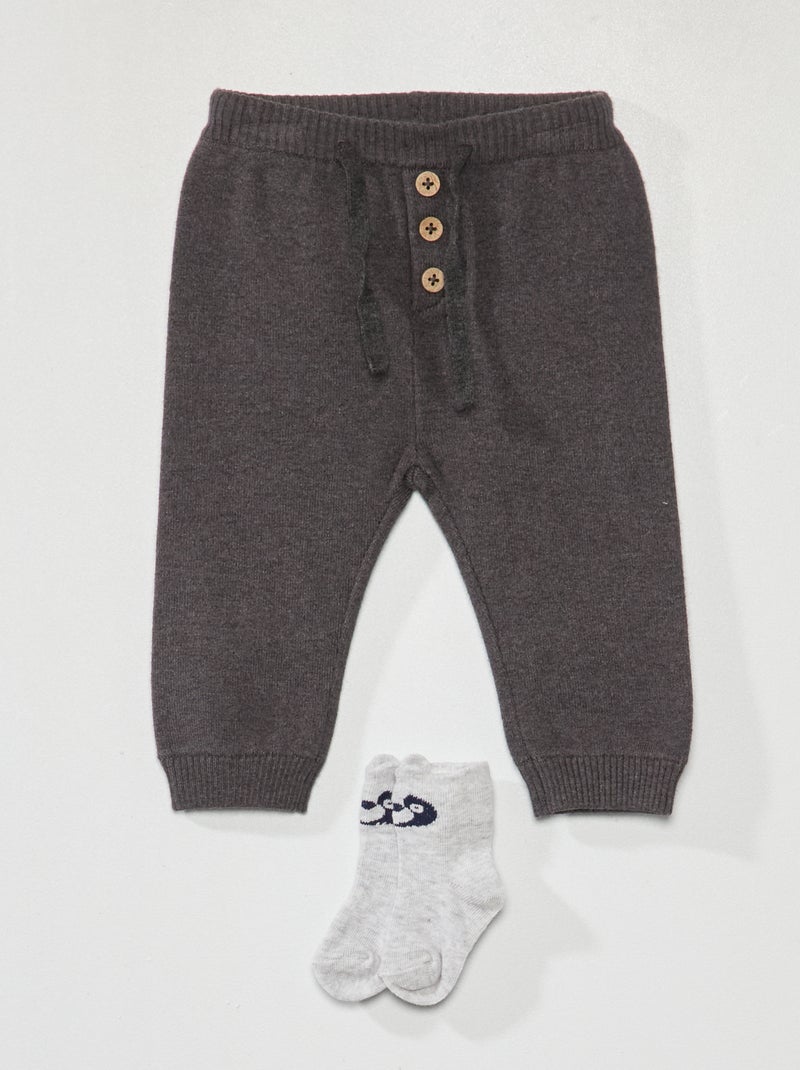 Pantalon en maille + chaussettes Gris - Kiabi