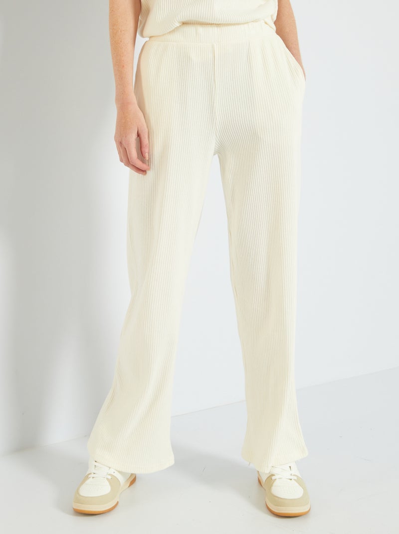 Pantalon en maille côtelée Blanc - Kiabi