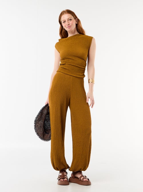 Pantalon en maille crinkle forme balloon femme - Kiabi