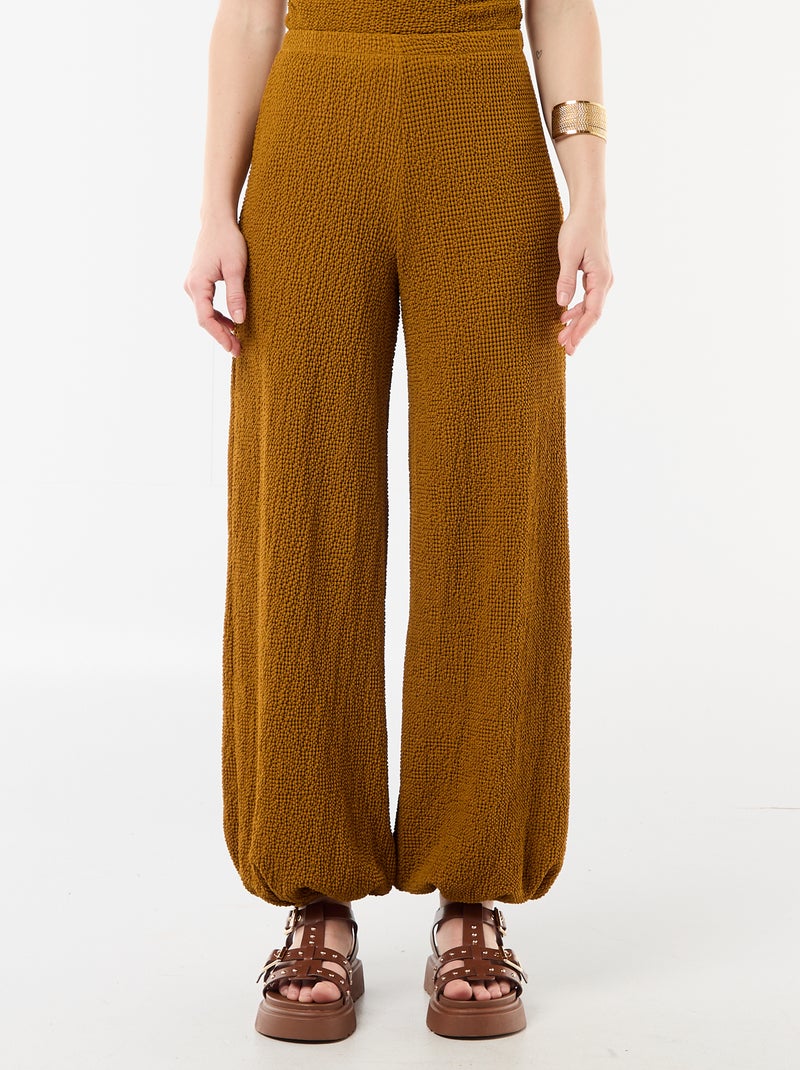 Pantalon en maille crinkle forme balloon femme Marron - Kiabi