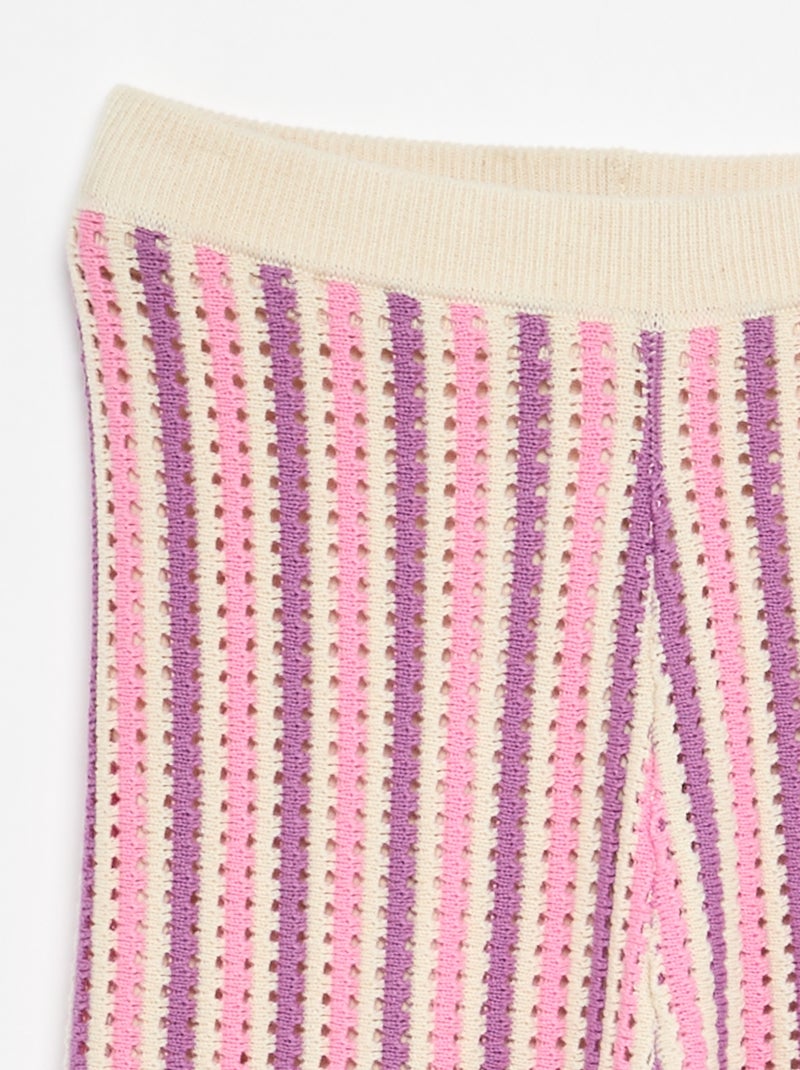 Pantalon en maille effet crochet à rayures Violet - Kiabi
