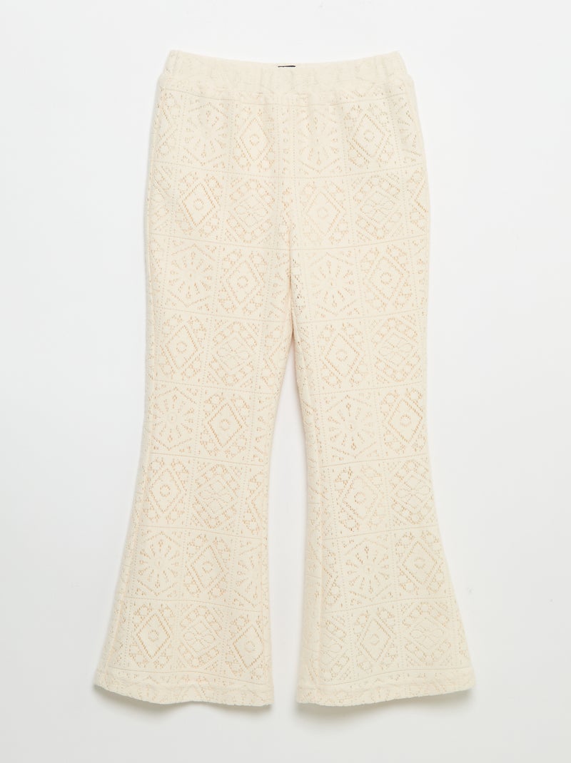 Pantalon en maille effet crochet coupe flare Beige - Kiabi