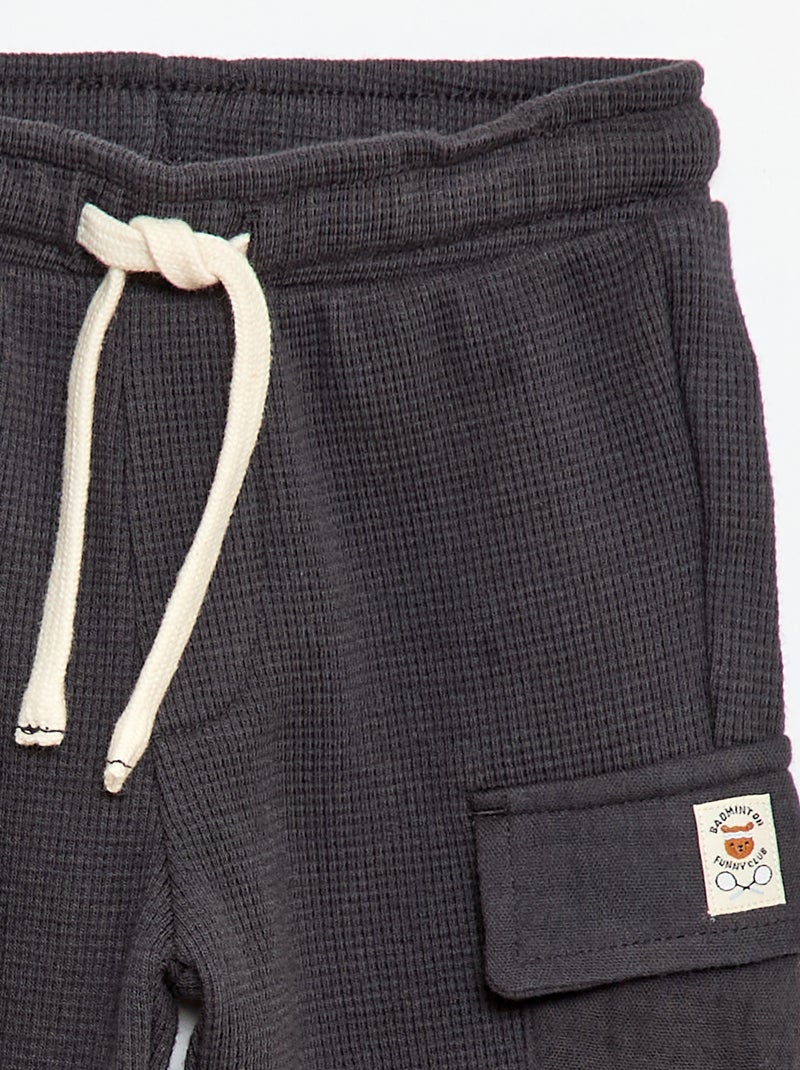 Pantalon en maille gaufrée Noir - Kiabi
