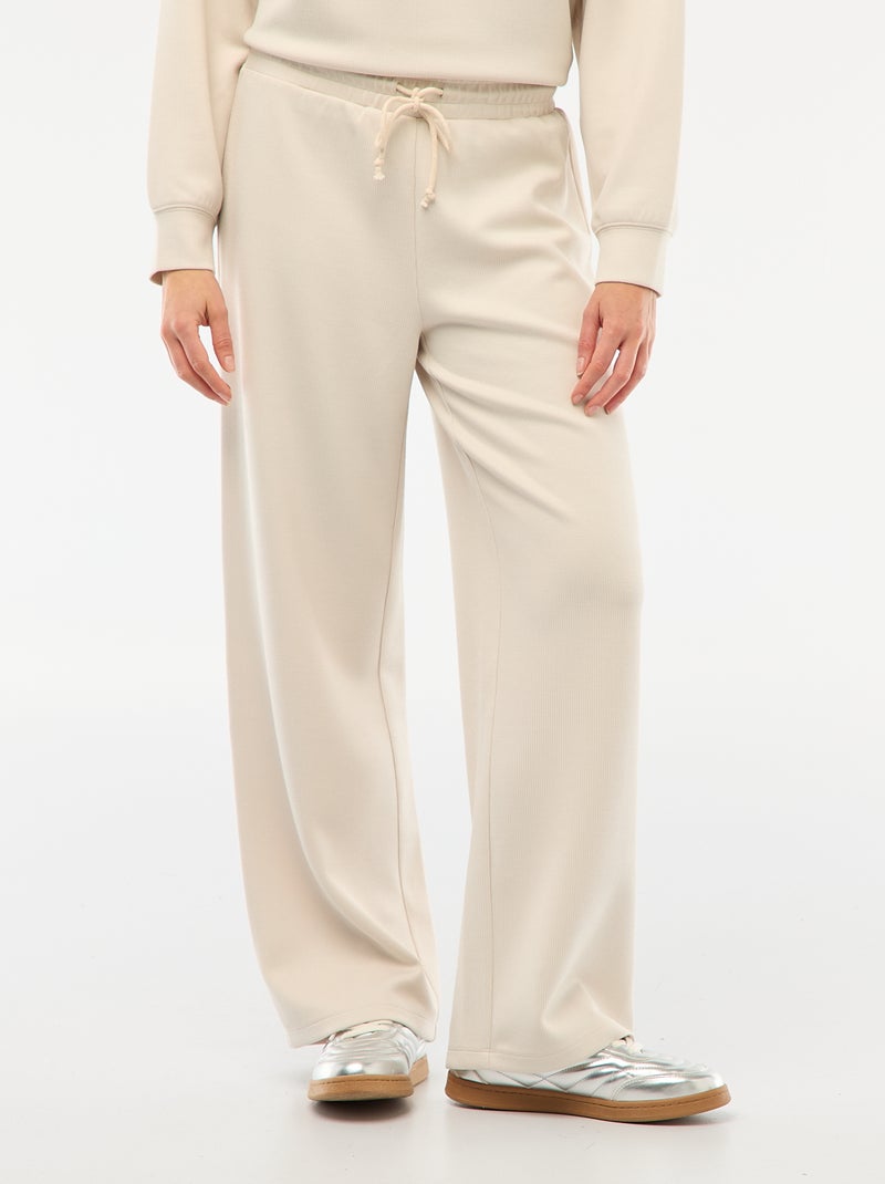 Pantalon en maille lourde à coupe large pour femme Beige - Kiabi