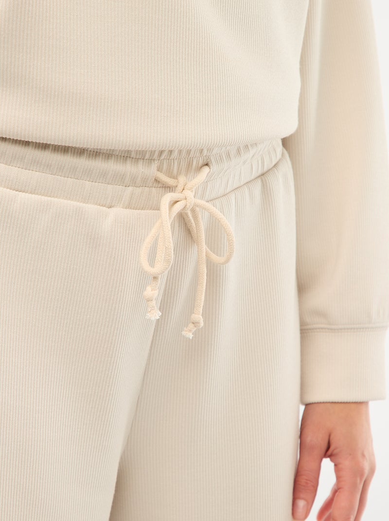Pantalon en maille lourde à coupe large pour femme Beige - Kiabi