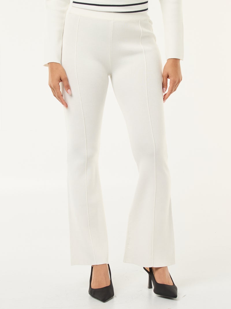 Pantalon en maille lourde femme à coupe large avec taille élastiquée Blanc - Kiabi