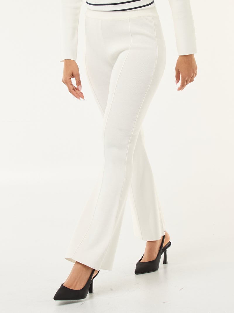 Pantalon en maille lourde femme à coupe large avec taille élastiquée Blanc - Kiabi