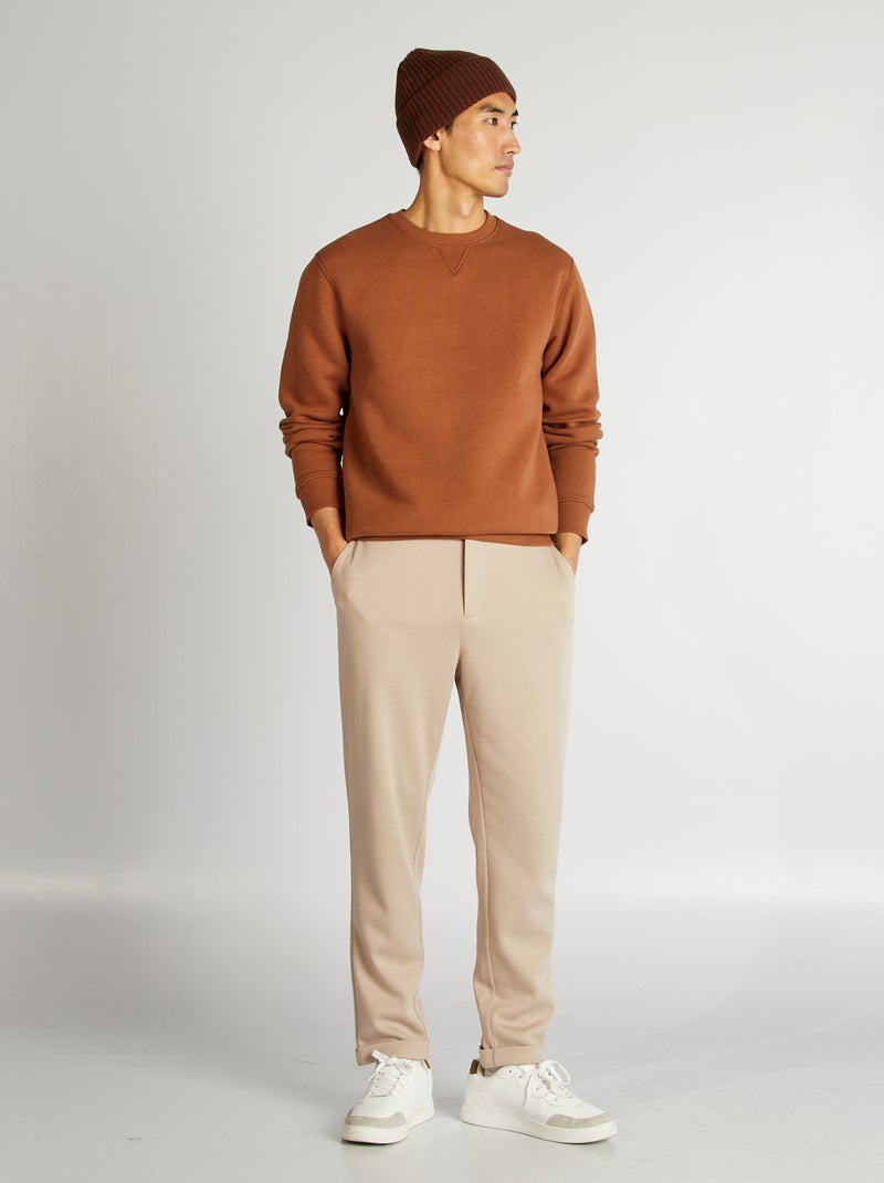 Pantalon en maille piquée beige - Kiabi