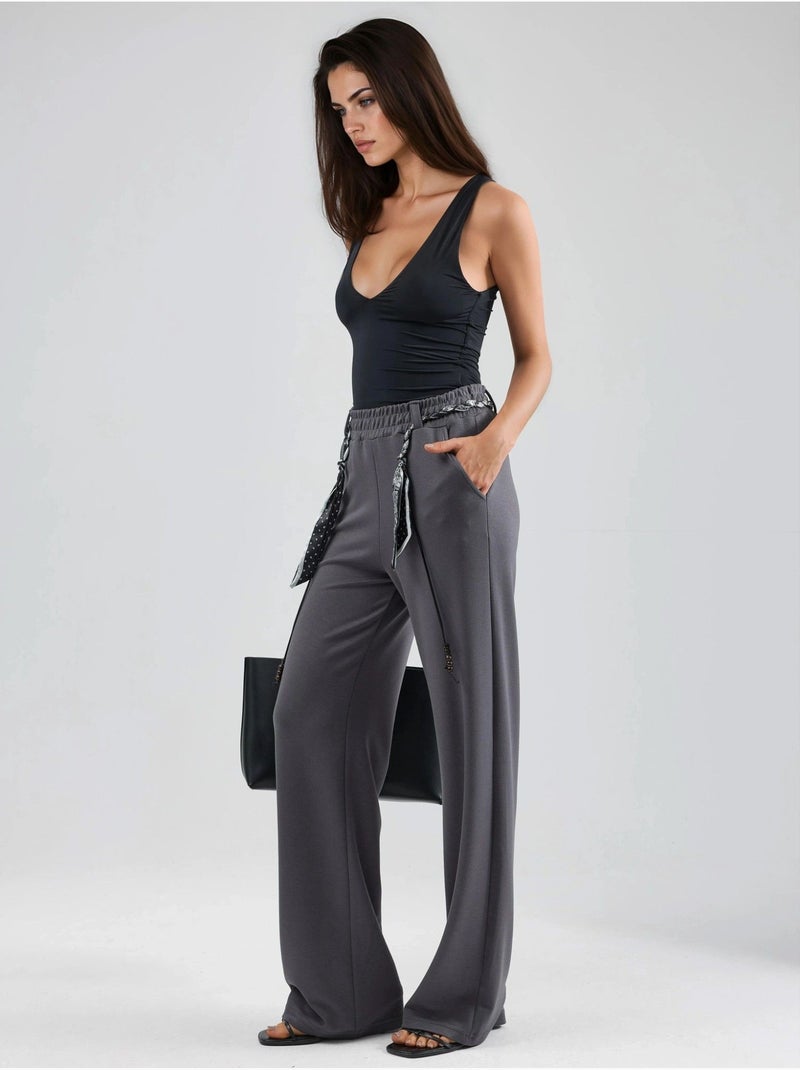 Pantalon en maille taille haute à jambes droites hiccup Gris - Kiabi