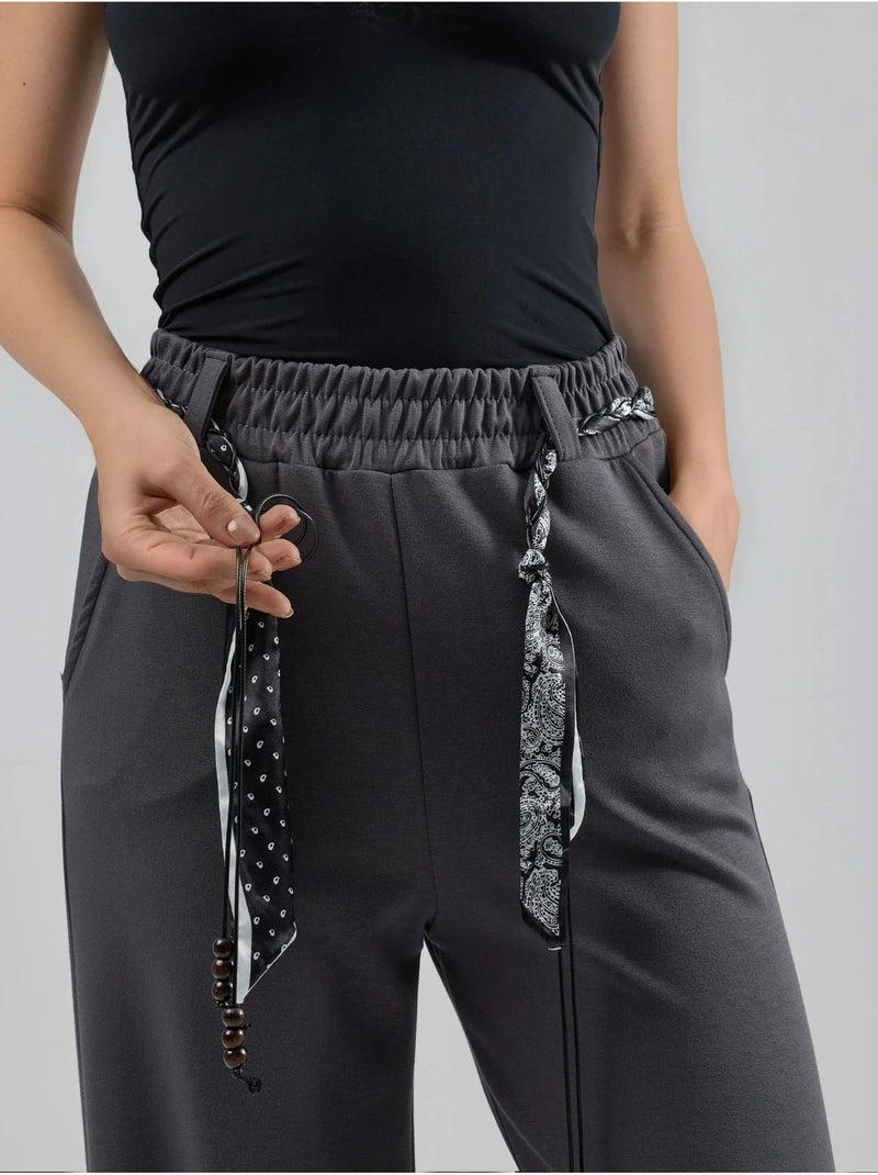 Pantalon en maille taille haute à jambes droites hiccup Gris - Kiabi
