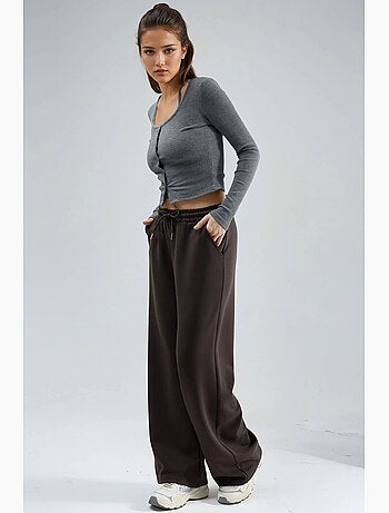 Pantalon en maille taille haute et jambes larges busem