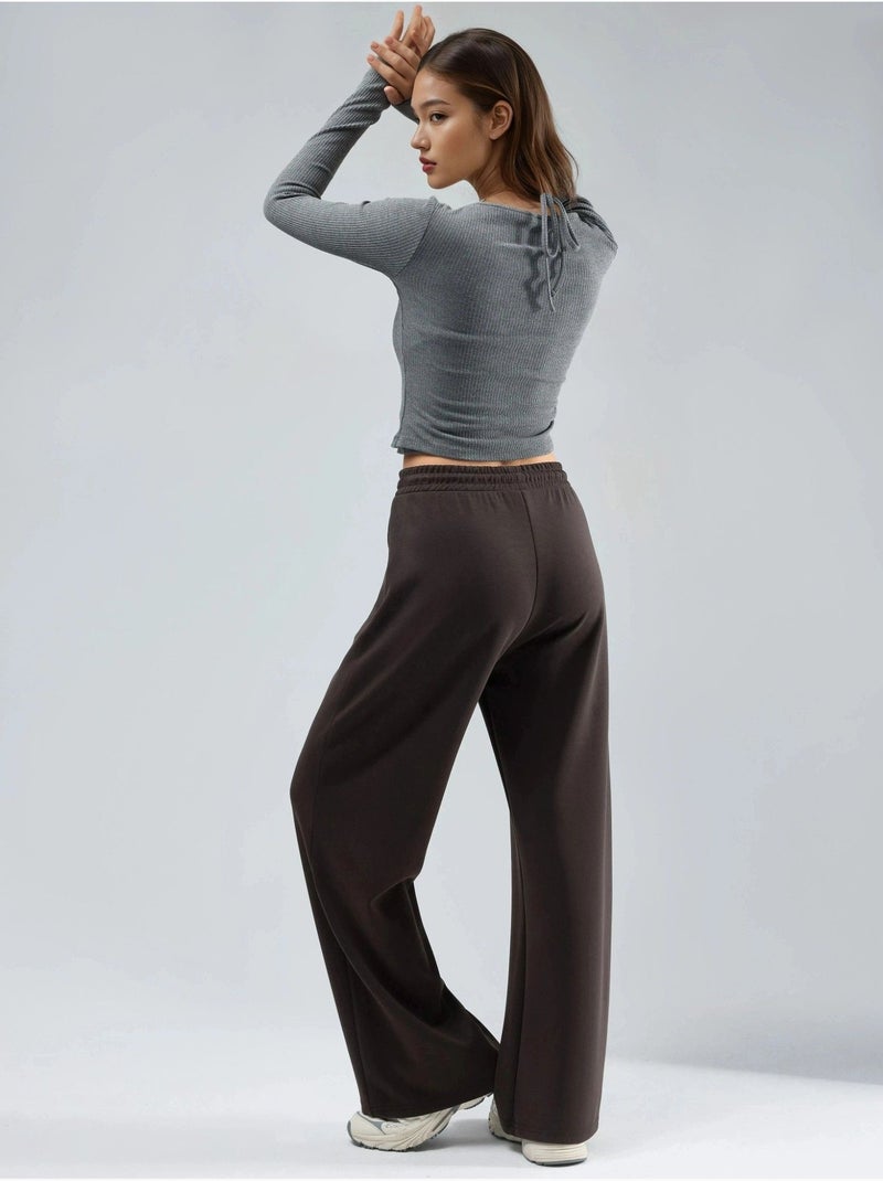 Pantalon en maille taille haute et jambes larges busem Marron foncé - Kiabi