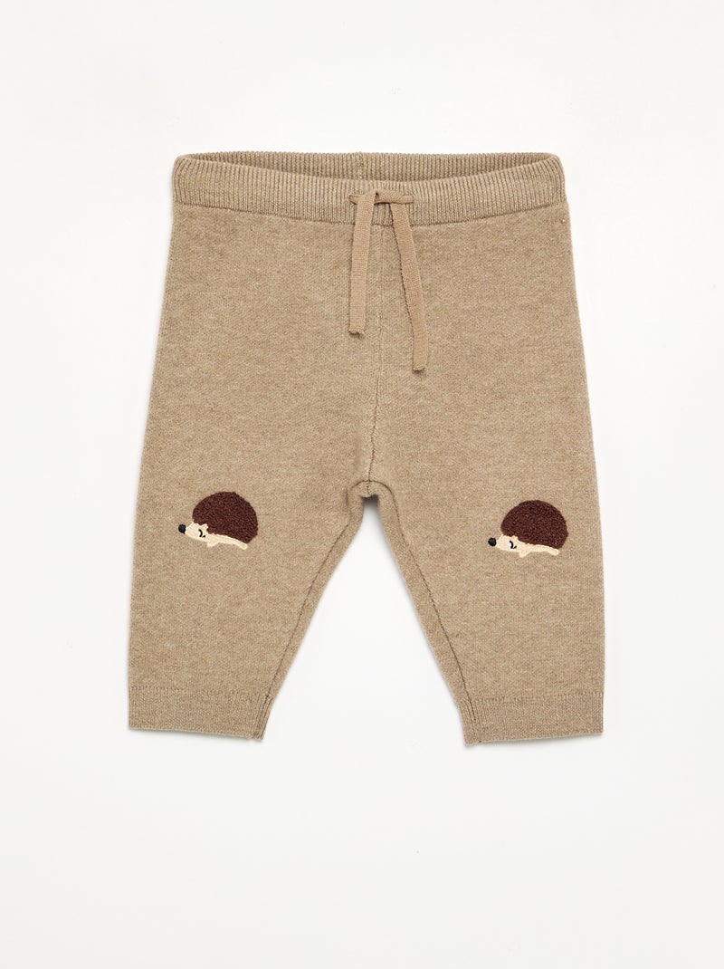 Pantalon en maille uni Beige - Kiabi