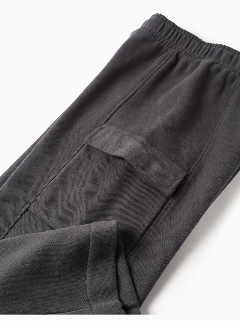 Pantalon en molleton à jambe large avec poches cargo Gris foncé - Kiabi