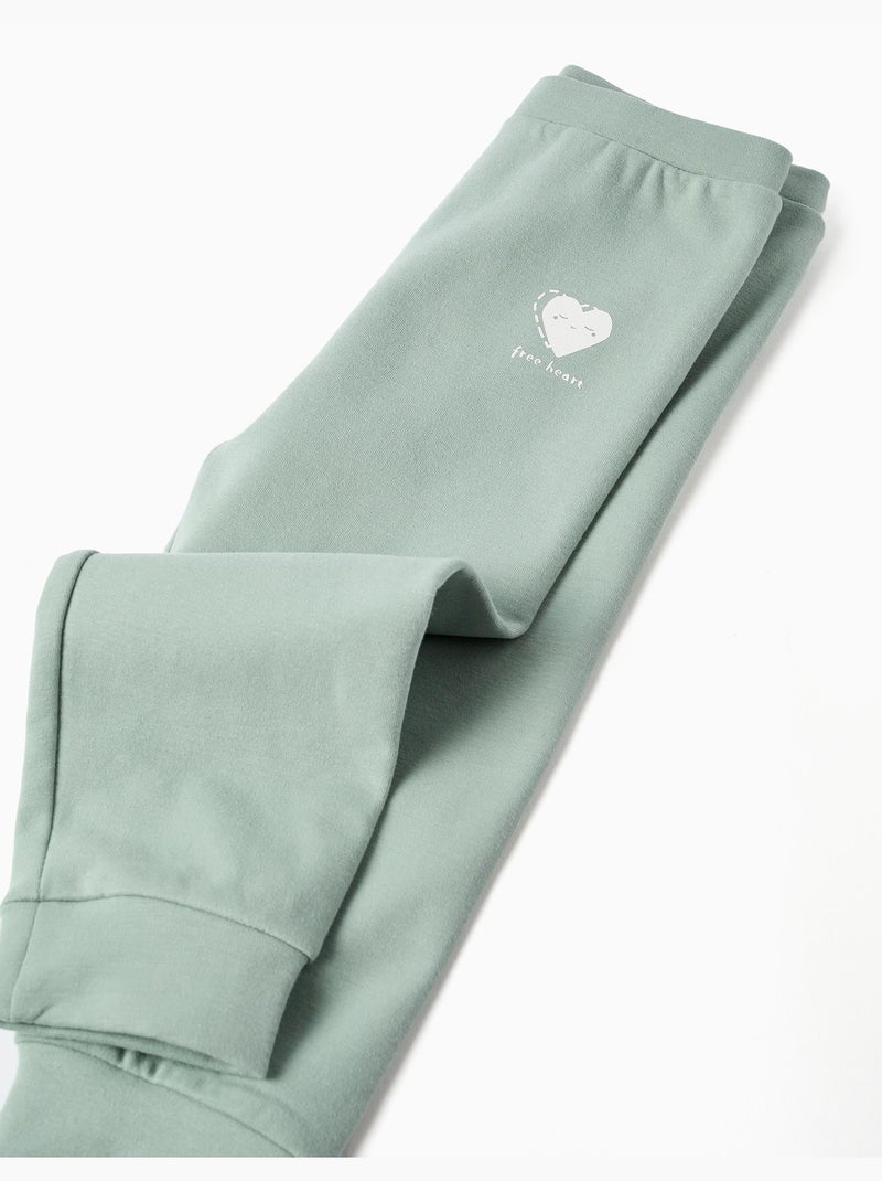 Pantalon en molleton avec doublure en coton peigné et imprimé cœur Vert - Kiabi