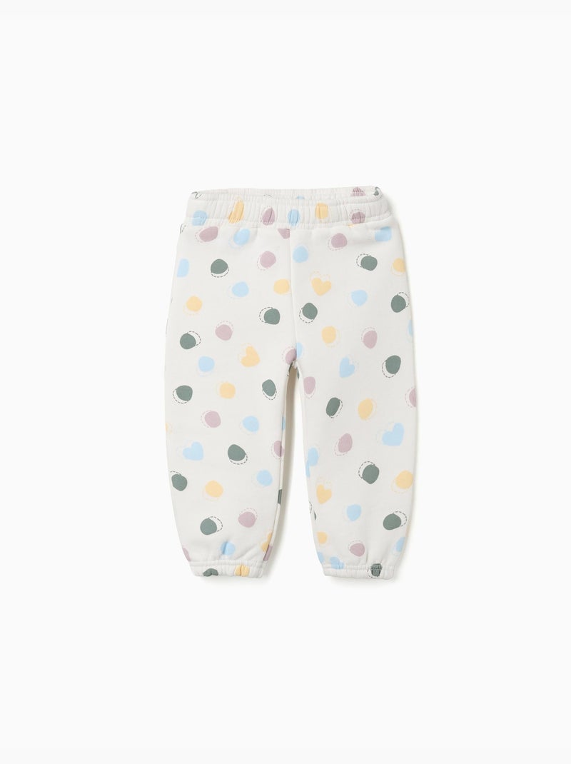 Pantalon en molleton avec doublure en coton peigné et motif à pois Blanc - Kiabi