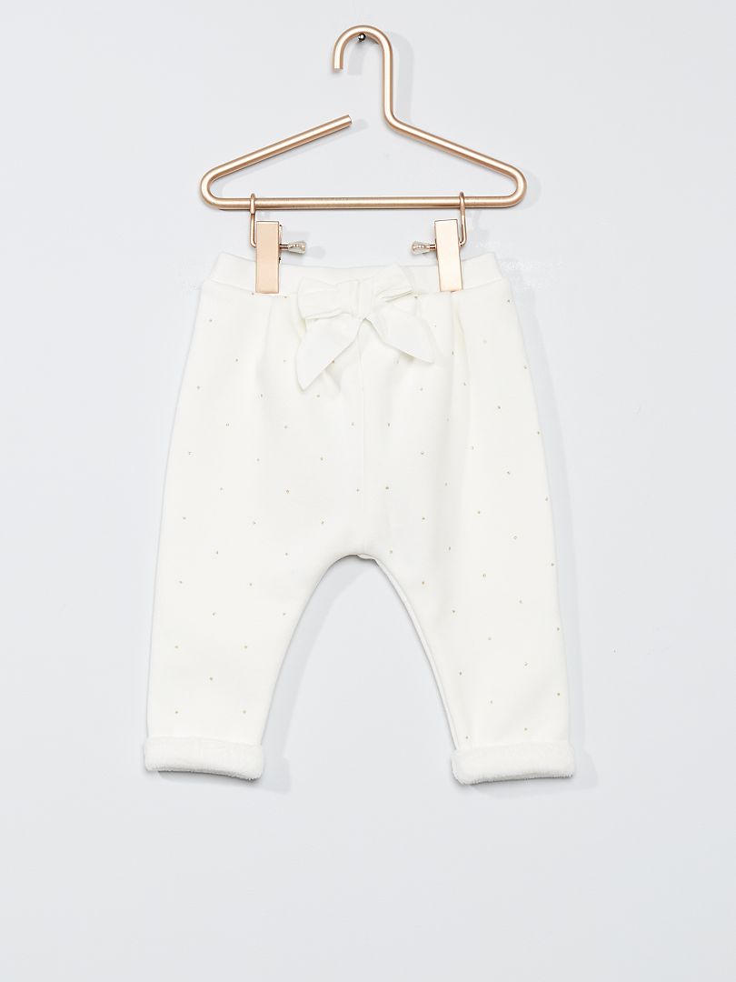 Pantalon en molleton chaud blanc pois - Kiabi