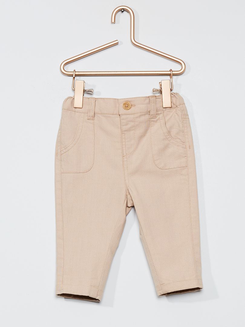 Pantalon en piqué de coton beige clair - Kiabi