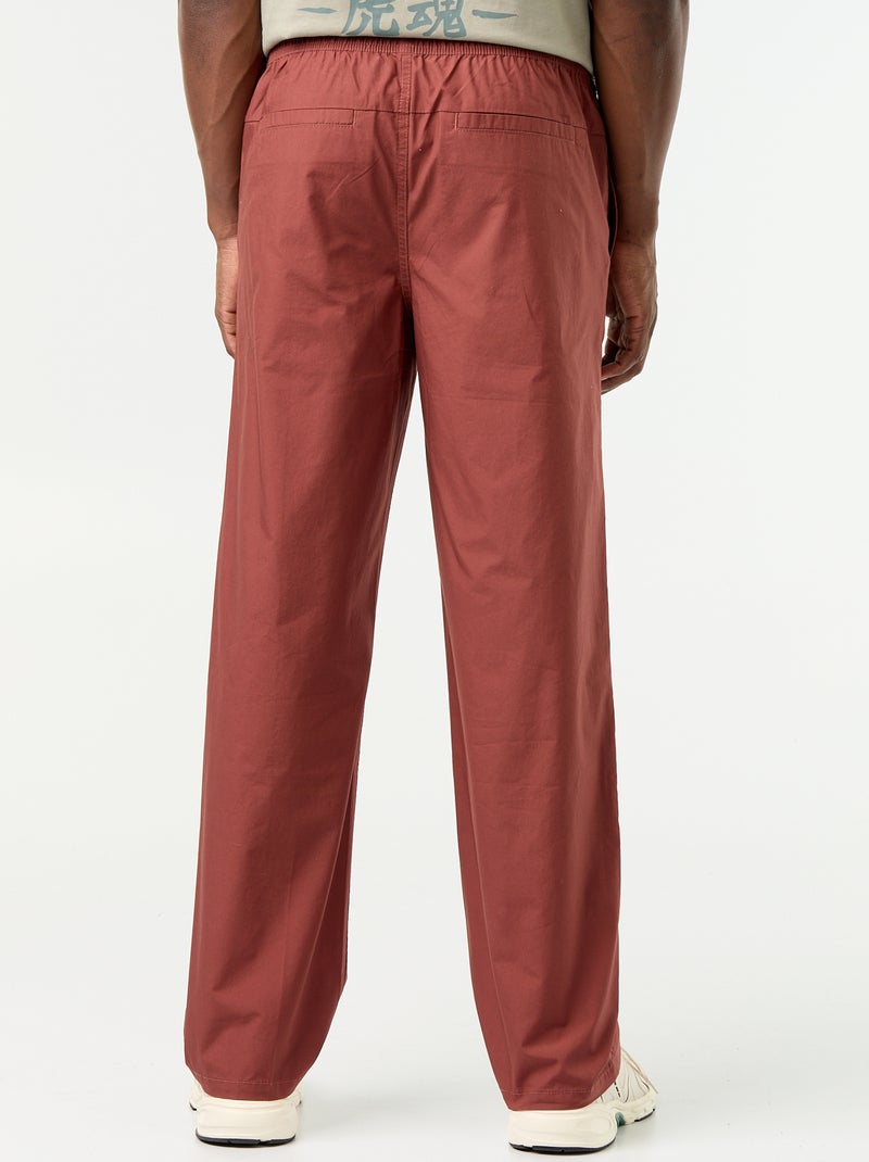 Pantalon en popeline taille élastiquée Marron - Kiabi