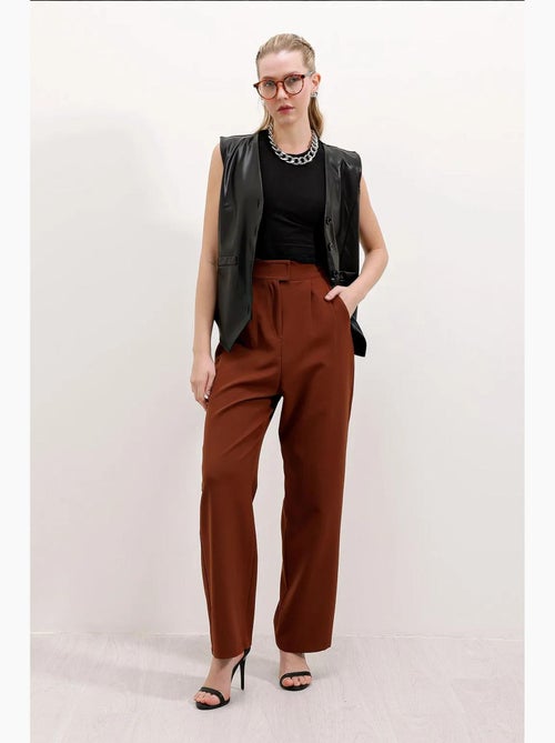 Pantalon en satin plissé taille haute à jambes larges bdart - Kiabi