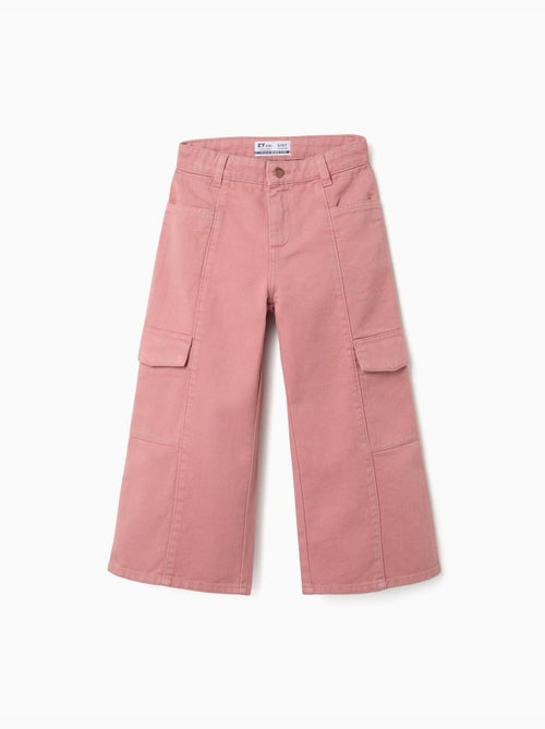 Pantalon en sergé à jambe large avec poches cargo - Kiabi