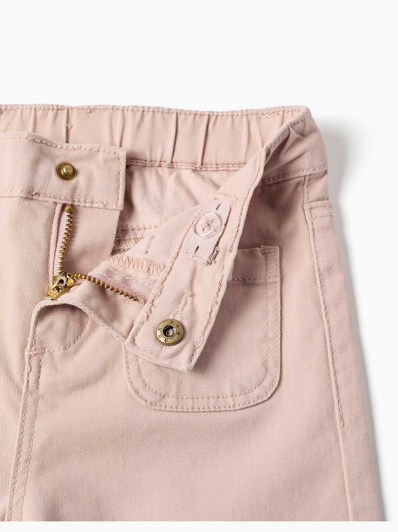 Pantalon en sergé à jambe large avec poches devant Rose clair - Kiabi