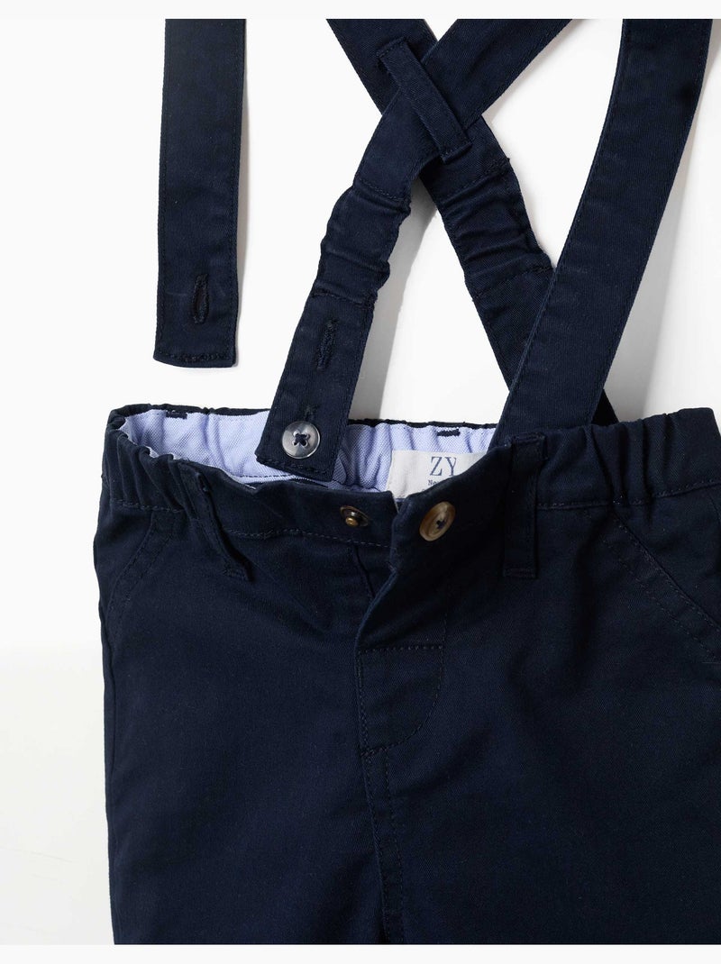 Pantalon en sergé avec bretelles amovibles Bleu foncé - Kiabi