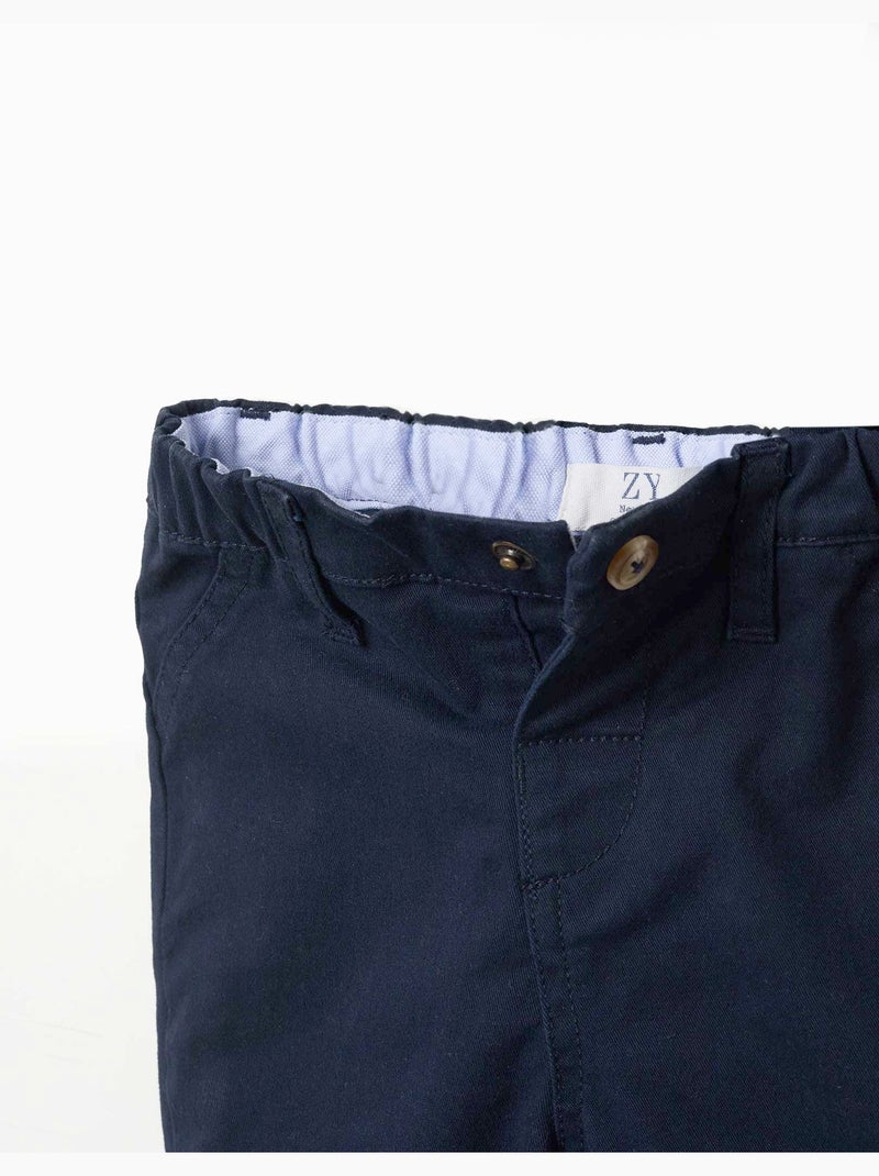 Pantalon en sergé avec taille élastique Bleu foncé - Kiabi