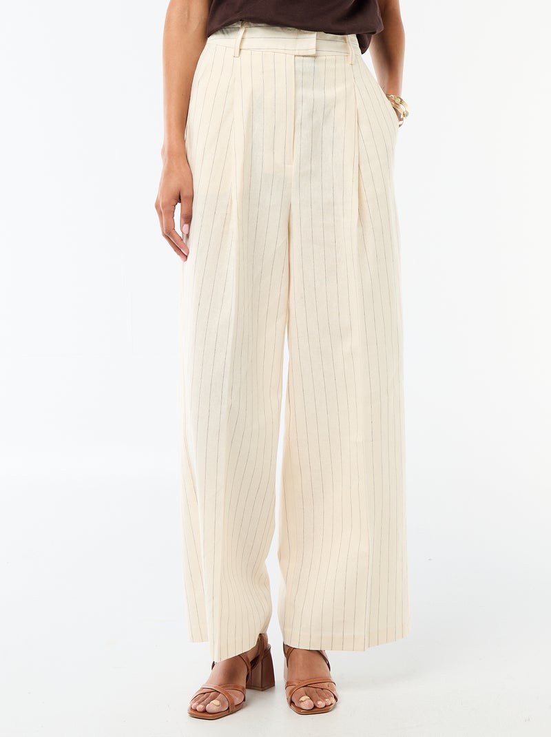 Pantalon en tissu léger à coupe large pour Femme Beige - Kiabi