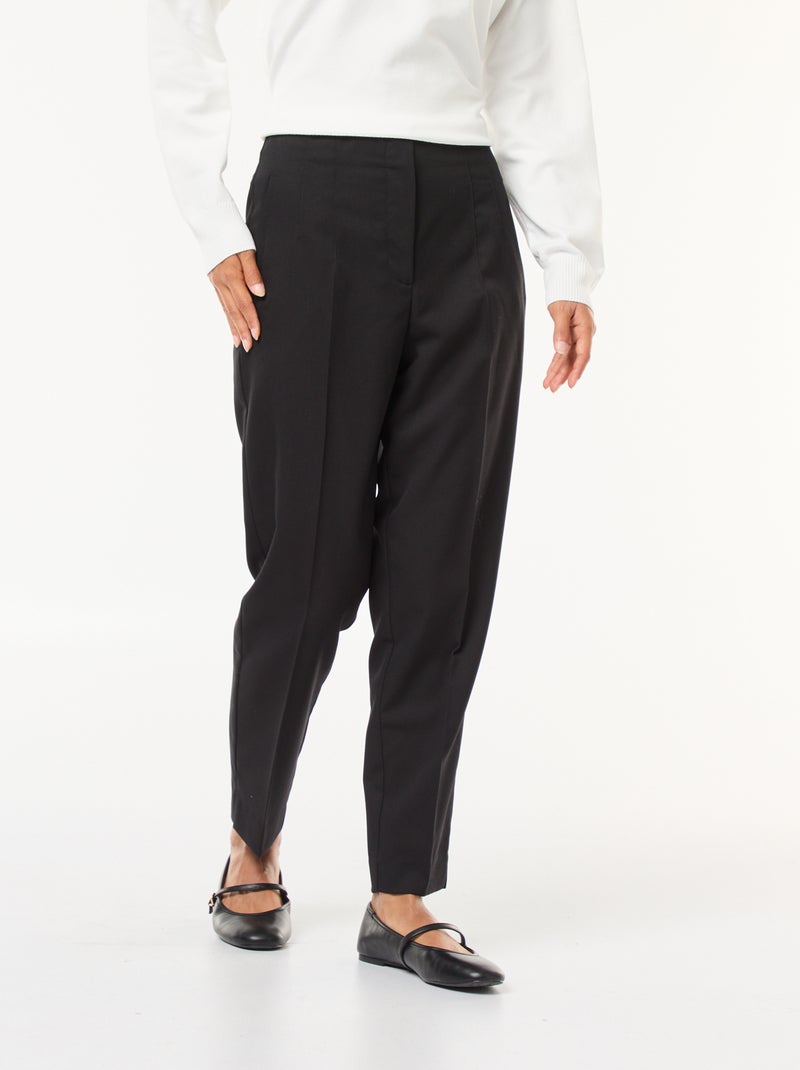 Pantalon en tissu structuré pour femme à coupe droite et taille haute Noir - Kiabi
