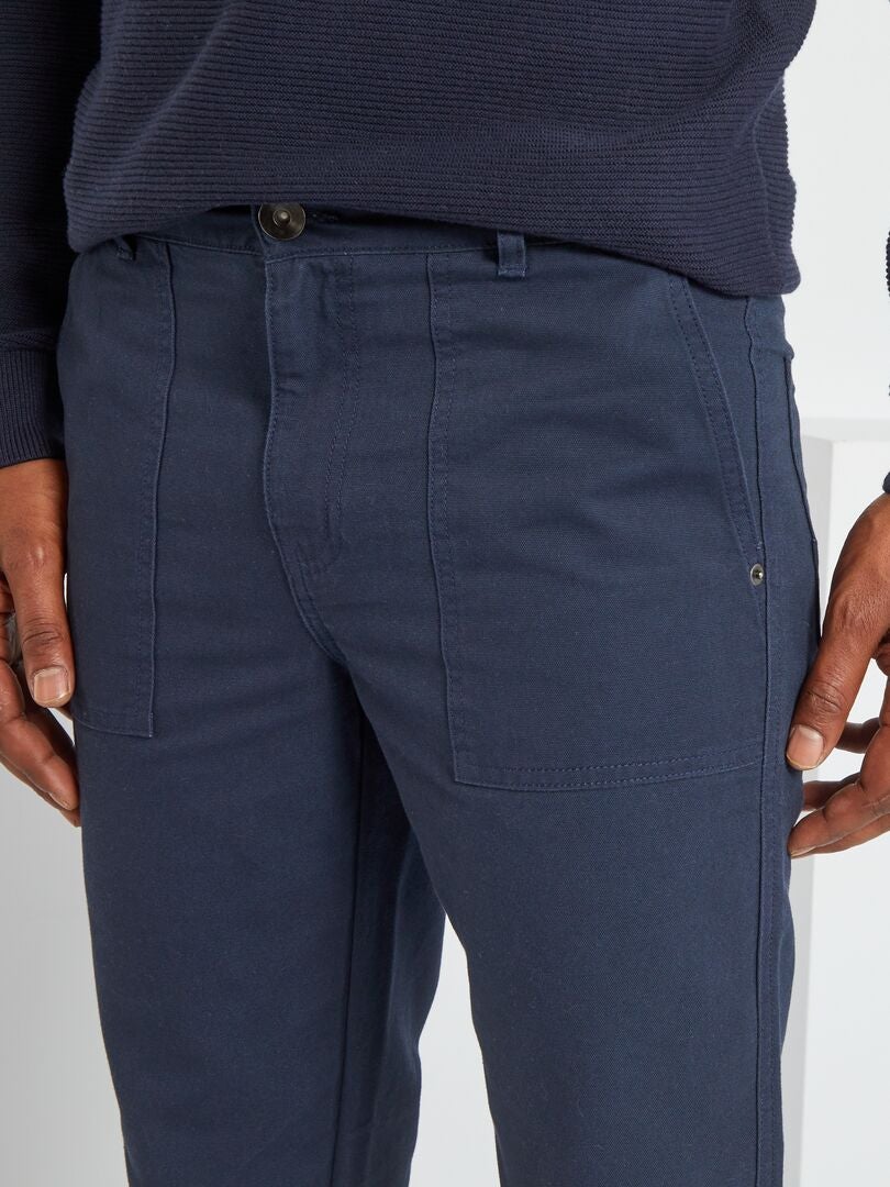 Pantalon En Toile Slim Bleu Marine Kiabi