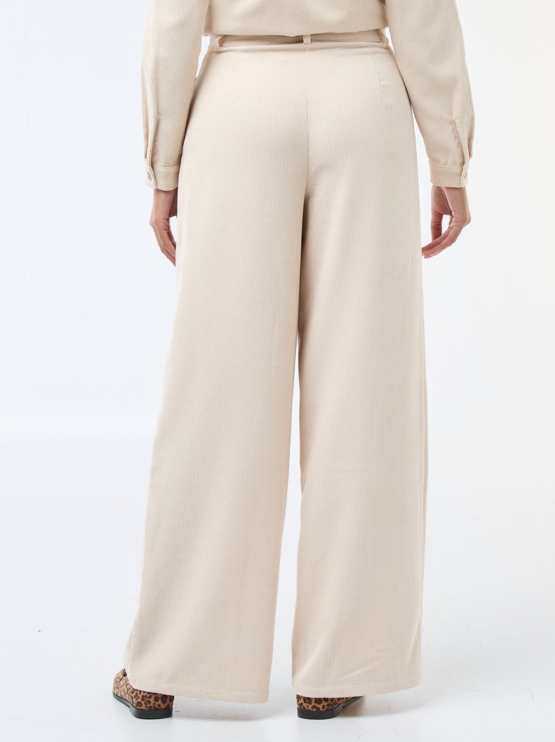 Pantalon en toile lourde à coupe large pour femme Beige - Kiabi