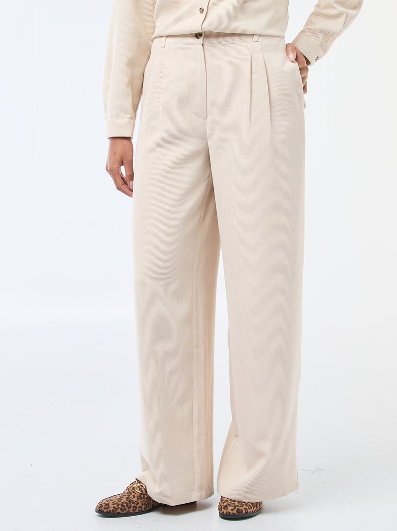 Pantalon en toile lourde à coupe large pour femme Beige - Kiabi