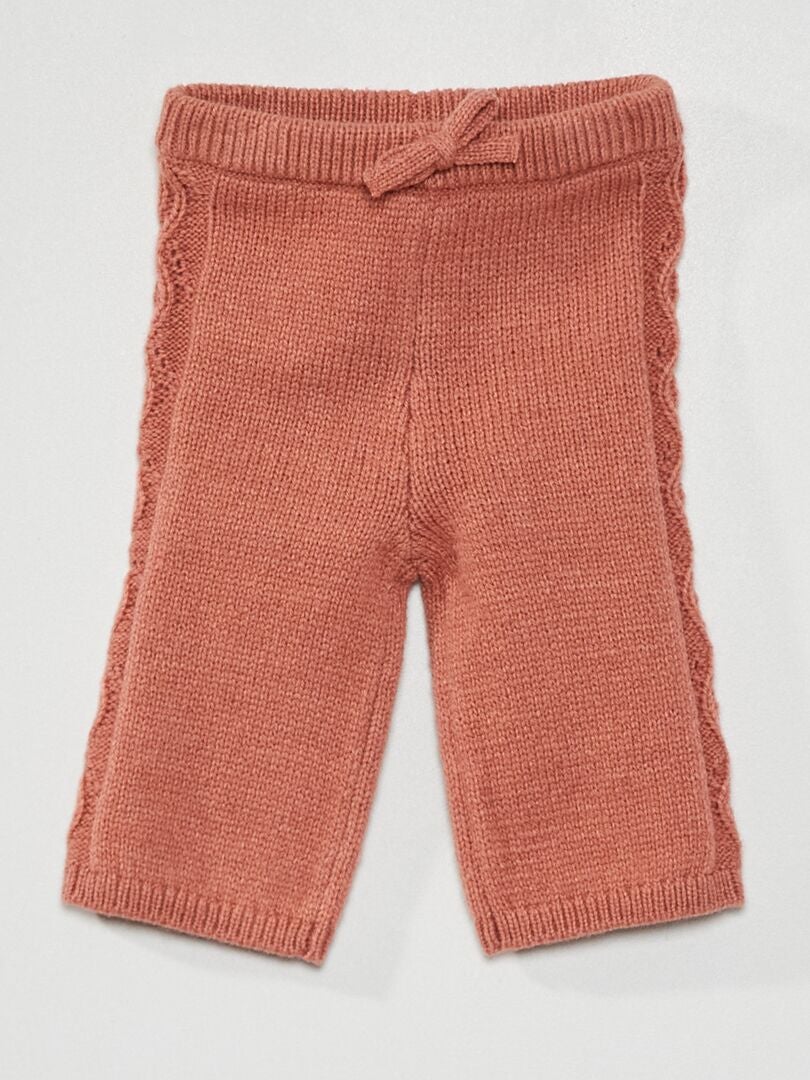 Pantalon en tricot avec maille fantaisie Rose - Kiabi