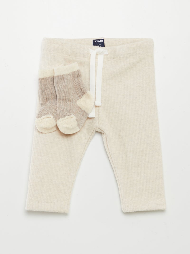 Pantalon en tricot + chaussettes Beige - Kiabi