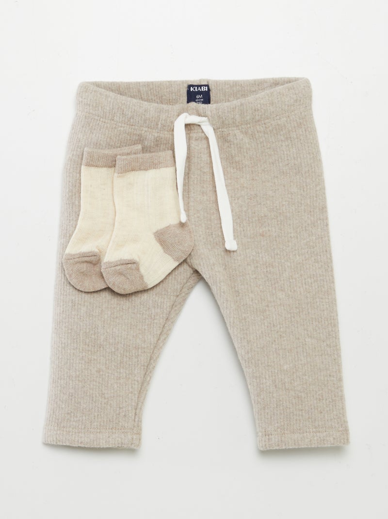 Pantalon en tricot + chaussettes Marron - Kiabi