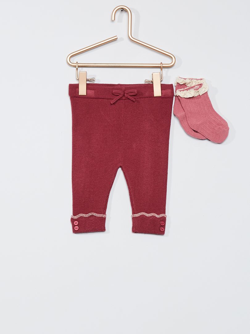 Pantalon en tricot + chaussettes rose pourpre - Kiabi
