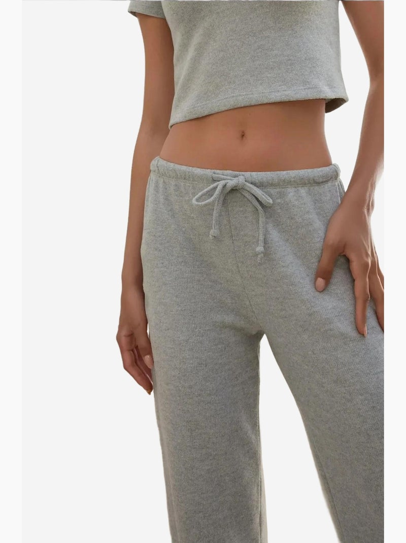 Pantalon en tricot doux et texturé avec cordons hiccup Gris clair - Kiabi