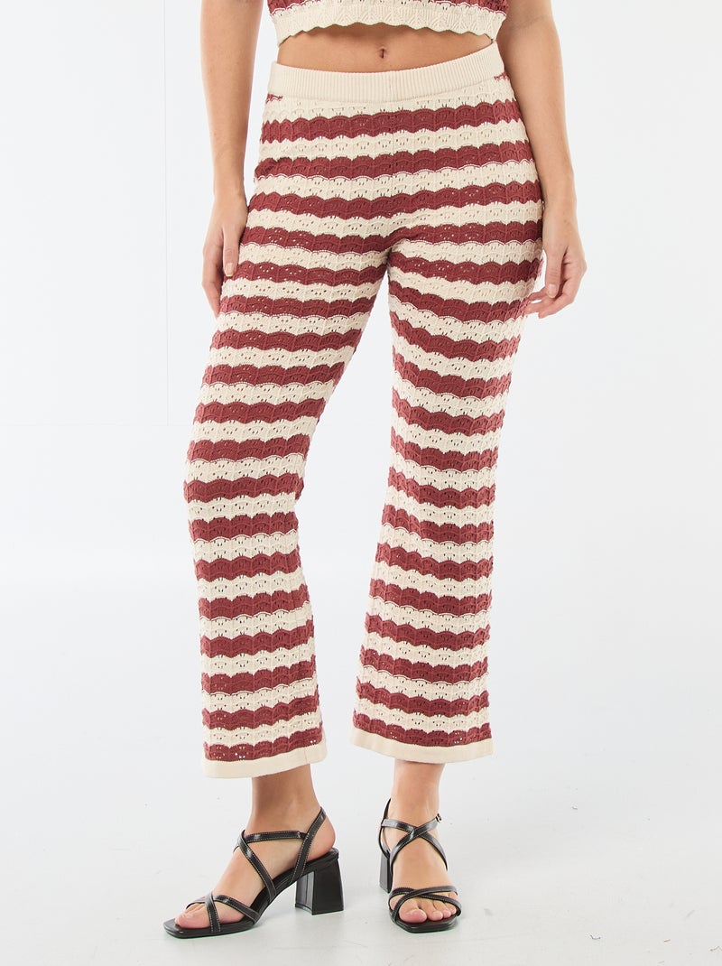 Pantalon en tricot fantaisie à coupe flare pour femme Beige/marron - Kiabi