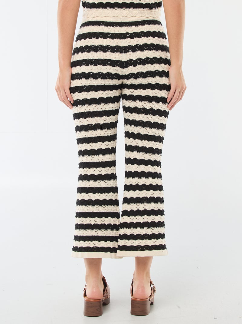 Pantalon en tricot femme à coupe flare et taille élastiquée Beige/noir - Kiabi