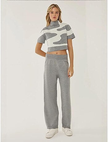 Pantalon en tricot taille haute à jambes larges